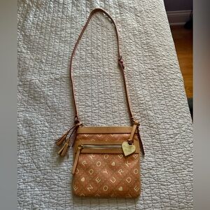 Dooney & Bourke Orange & Tan Crossbody Bag with Heart Charm